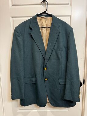Stafford Teal Green Two-Button Blazer with Gold Buttons
